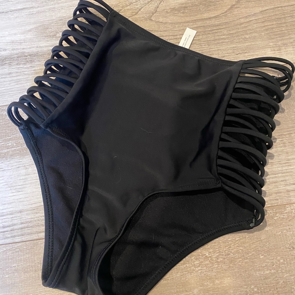 High rise black bikini bottoms